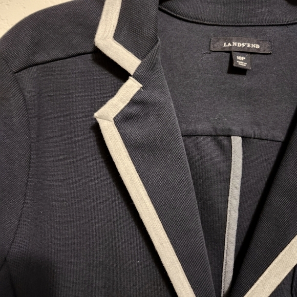 LANDS END BUTTON SWEATER BLAZER CARDIGAN KNIT BLEND NAVY BLUE POCKETS WOMAN' 10P - Picture 4 of 8